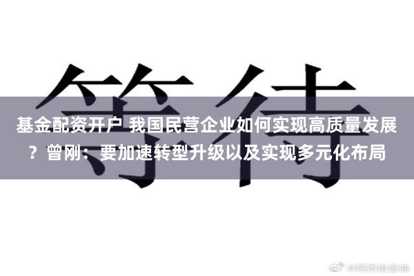 基金配资开户 我国民营企业如何实现高质量发展？曾刚：要加速转型升级以及实现多元化布局