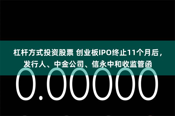 杠杆方式投资股票 创业板IPO终止11个月后，发行人、中金公司、信永中和收监管函